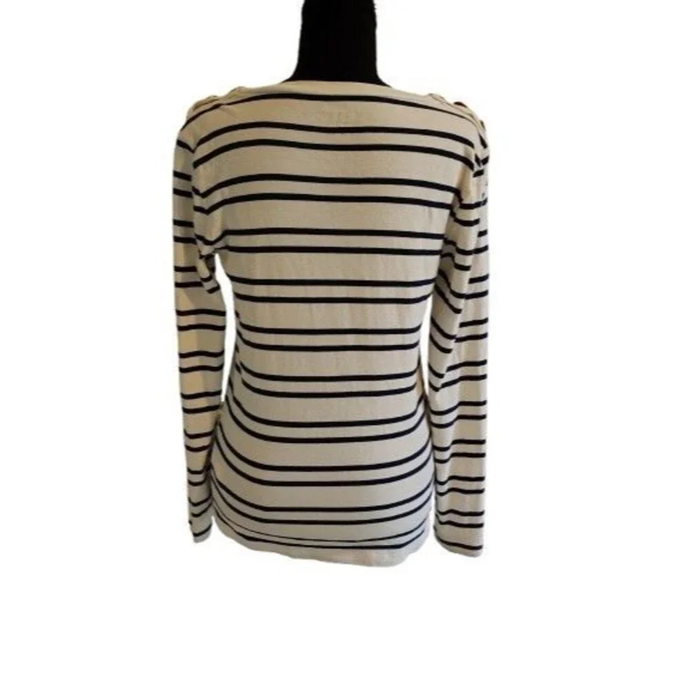 J.Crew Perfect Fit Long Sleeve Navy White Striped Sailor Top Gold Button...